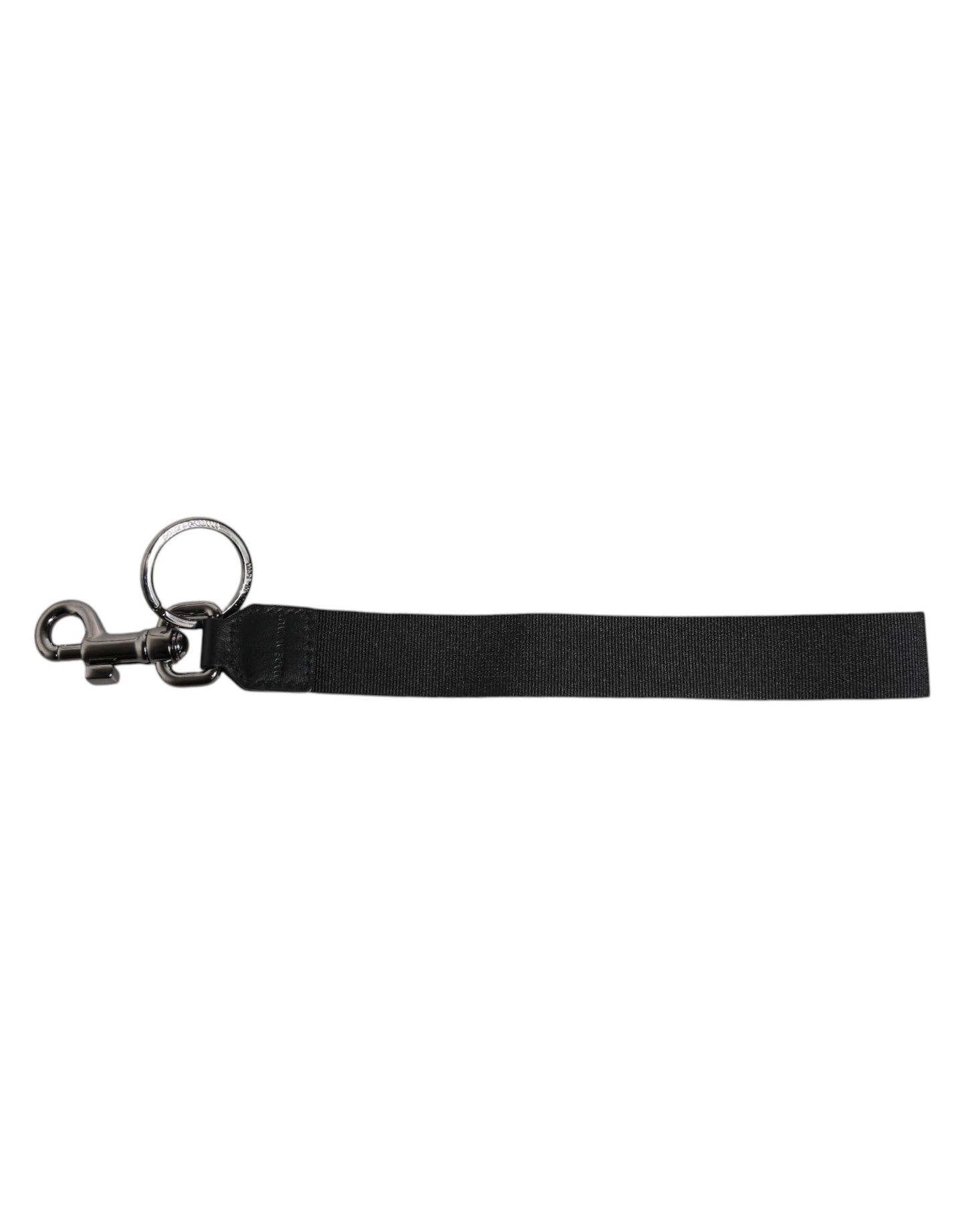 Dolce &amp; Gabbana Schwarz Logo Nylon Silber Messing Männer Halter Schlüsselanhänger Schlüsselanhänger