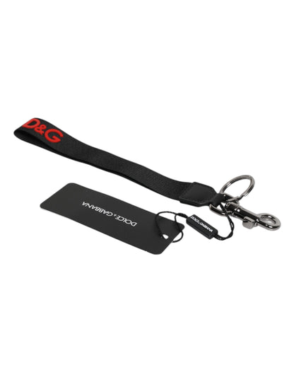 Dolce &amp; Gabbana Schwarz Logo Nylon Silber Messing Männer Halter Schlüsselanhänger Schlüsselanhänger