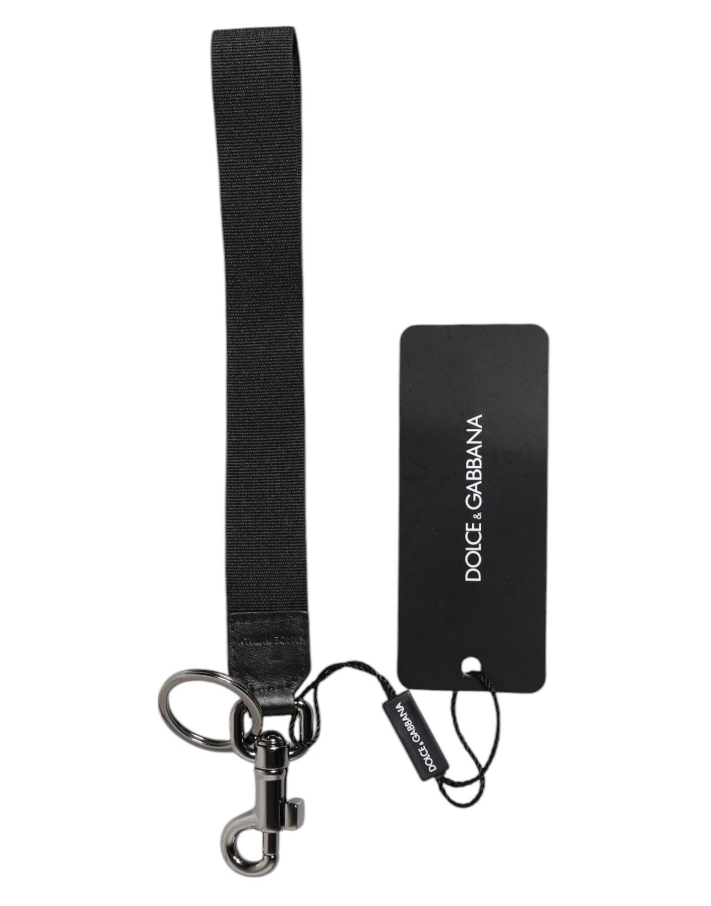 Dolce &amp; Gabbana Schwarz Logo Nylon Silber Messing Männer Halter Schlüsselanhänger Schlüsselanhänger