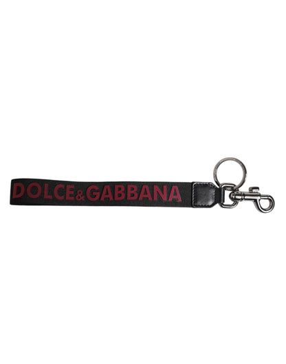 Dolce &amp; Gabbana Schwarz Logo Nylon Silber Messing Männer Halter Schlüsselanhänger Schlüsselanhänger