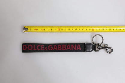 Dolce &amp; Gabbana Schwarz Logo Nylon Silber Messing Männer Halter Schlüsselanhänger Schlüsselanhänger