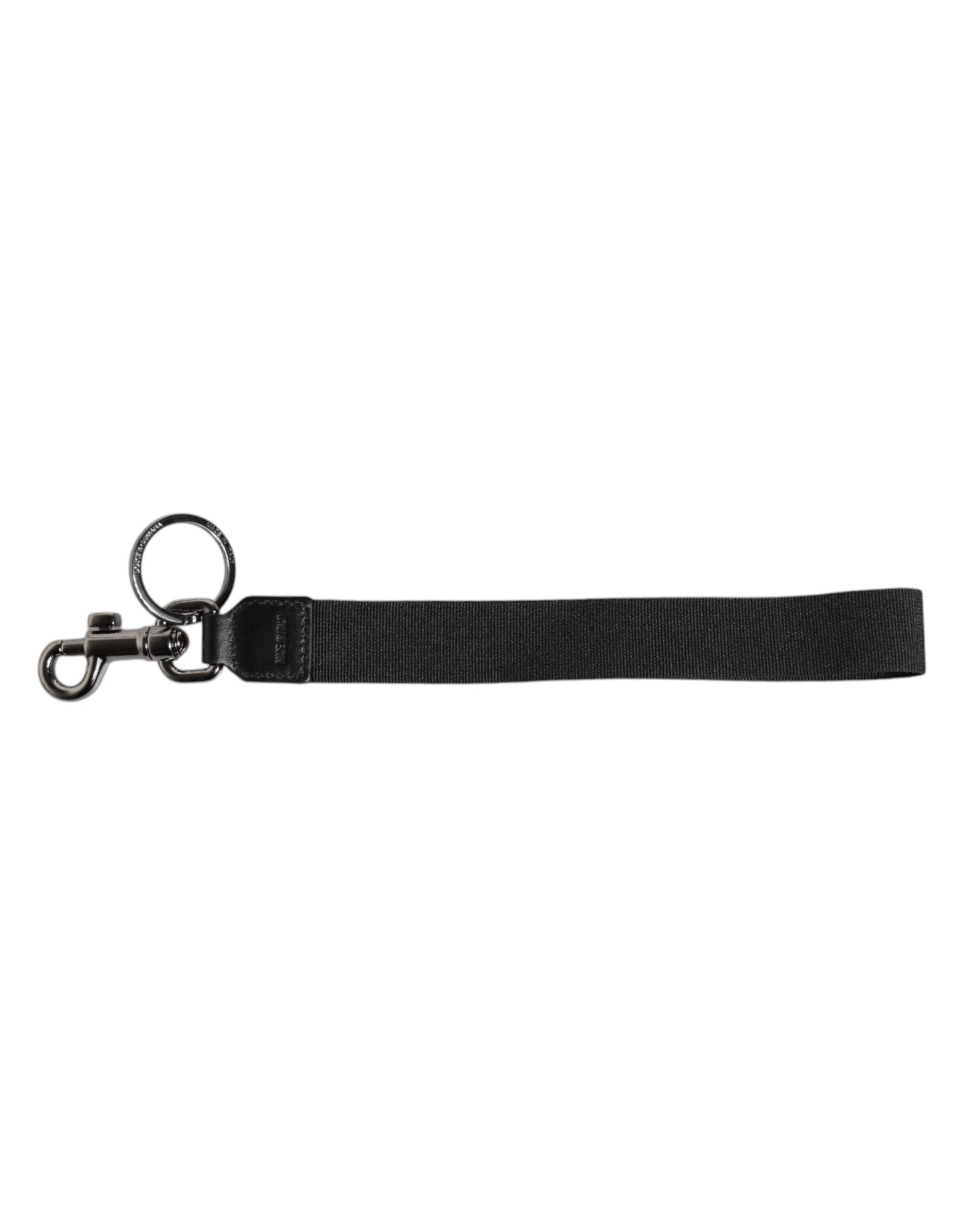 Dolce &amp; Gabbana Schwarz Logo Nylon Silber Messing Männer Halter Schlüsselanhänger Schlüsselanhänger