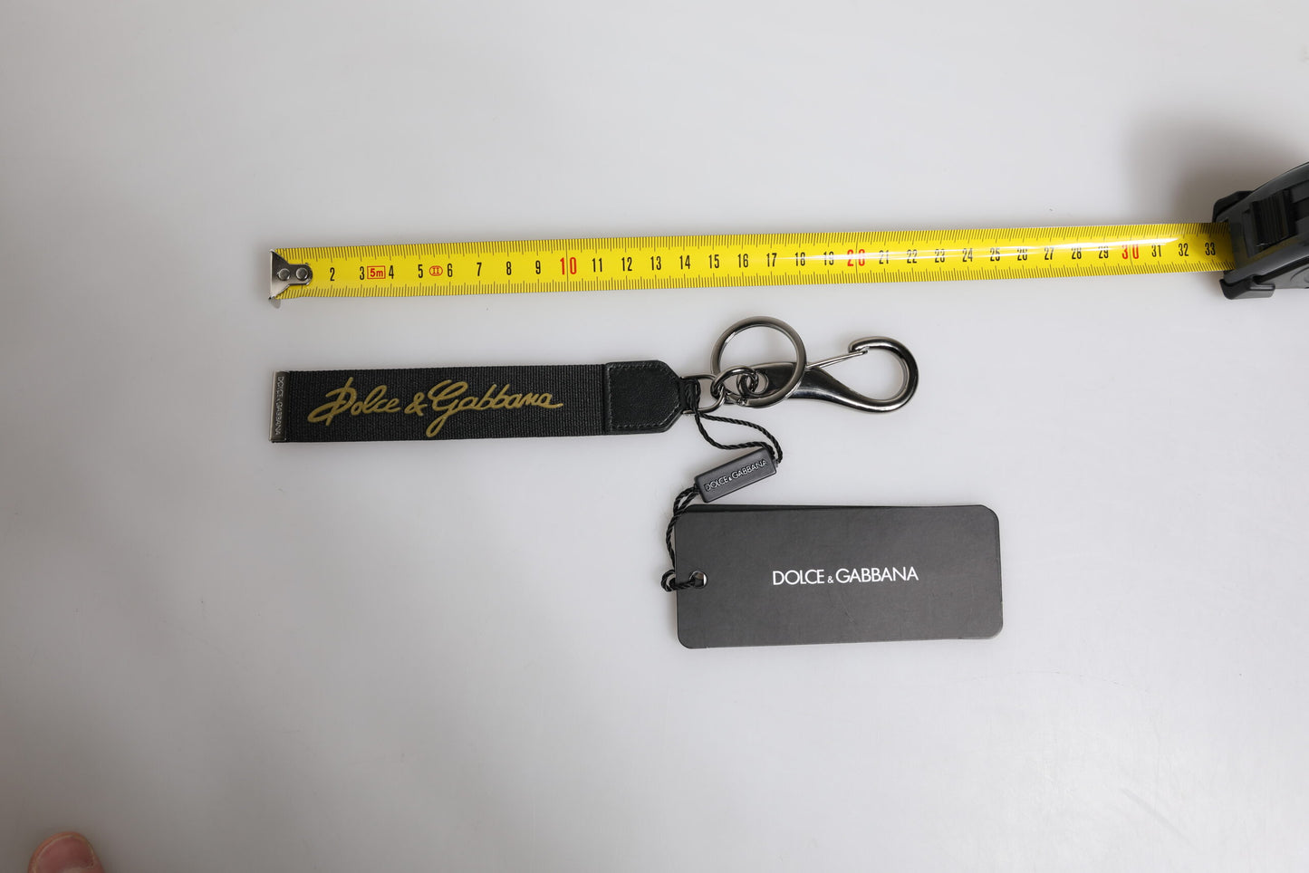 Dolce &amp; Gabbana Schwarz Logo Nylon Silber Messing Männer Halter Schlüsselanhänger Schlüsselanhänger