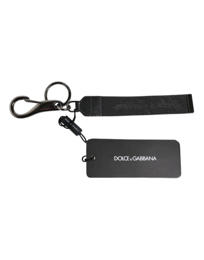 Dolce &amp; Gabbana Schwarz Logo Nylon Silber Messing Männer Halter Schlüsselanhänger Schlüsselanhänger