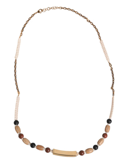 Dolce &amp; Gabbana – Halskette mit Logoanhänger aus Holzperlen in Schwarz und Gold