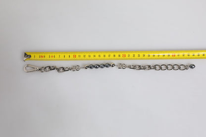 Dolce & Gabbana Silver Tone Chain Lobster Clasp Logo Gray Pearls Bracelet