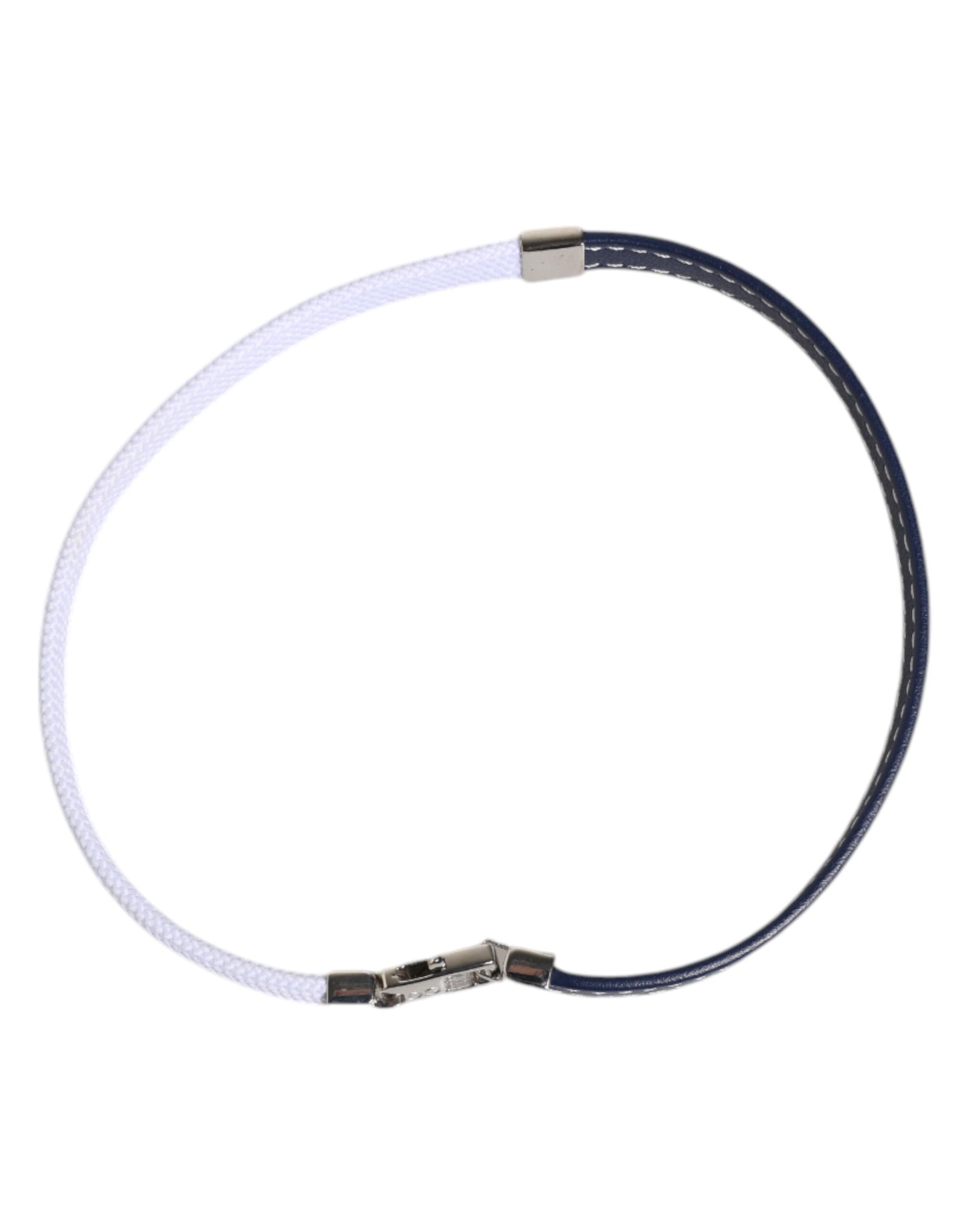 Dolce &amp; Gabbana – Armband mit silberfarbenem Verschluss und blau-weißem Lederbesatz und DG-Gravur