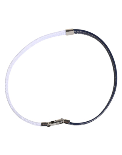 Dolce &amp; Gabbana – Armband mit silberfarbenem Verschluss und blau-weißem Lederbesatz und DG-Gravur