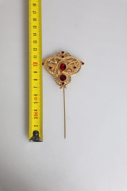 Dolce &amp; Gabbana – Goldfarbene Anstecknadel aus 925er Sterlingsilber mit roten Kristallen