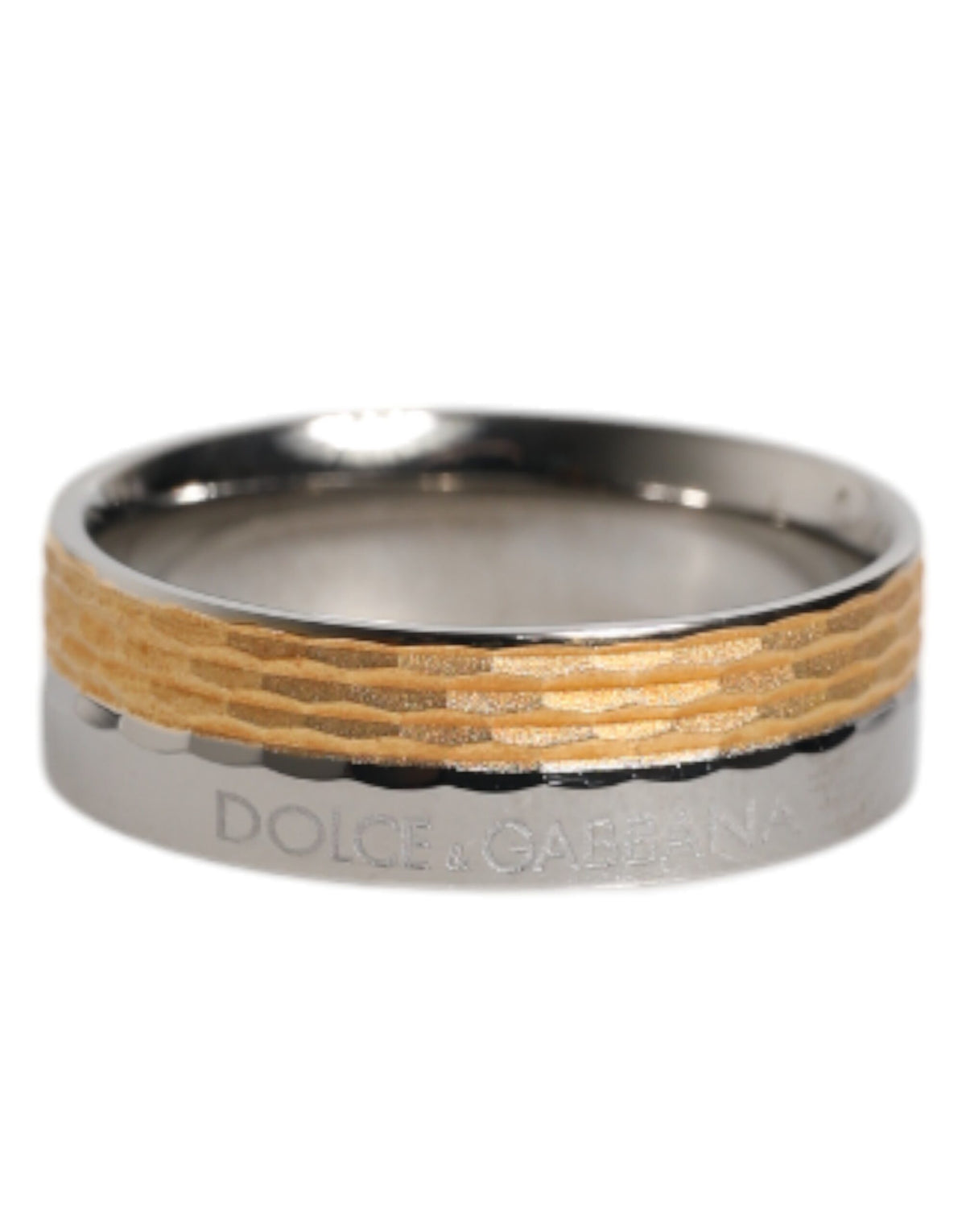 Dolce & Gabbana Gold-Silberfarbener Ring aus echtem Messing mit DG-Logo