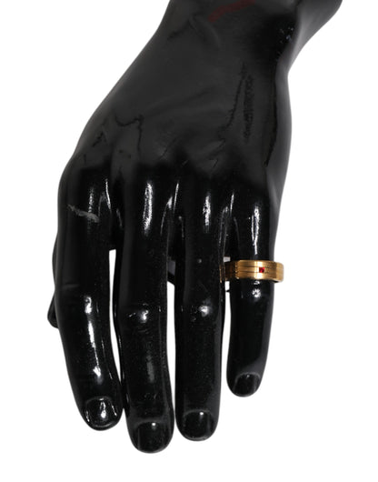Dolce &amp; Gabbana – Goldfarbener Messingring mit rotem Kristall und DG-Logo