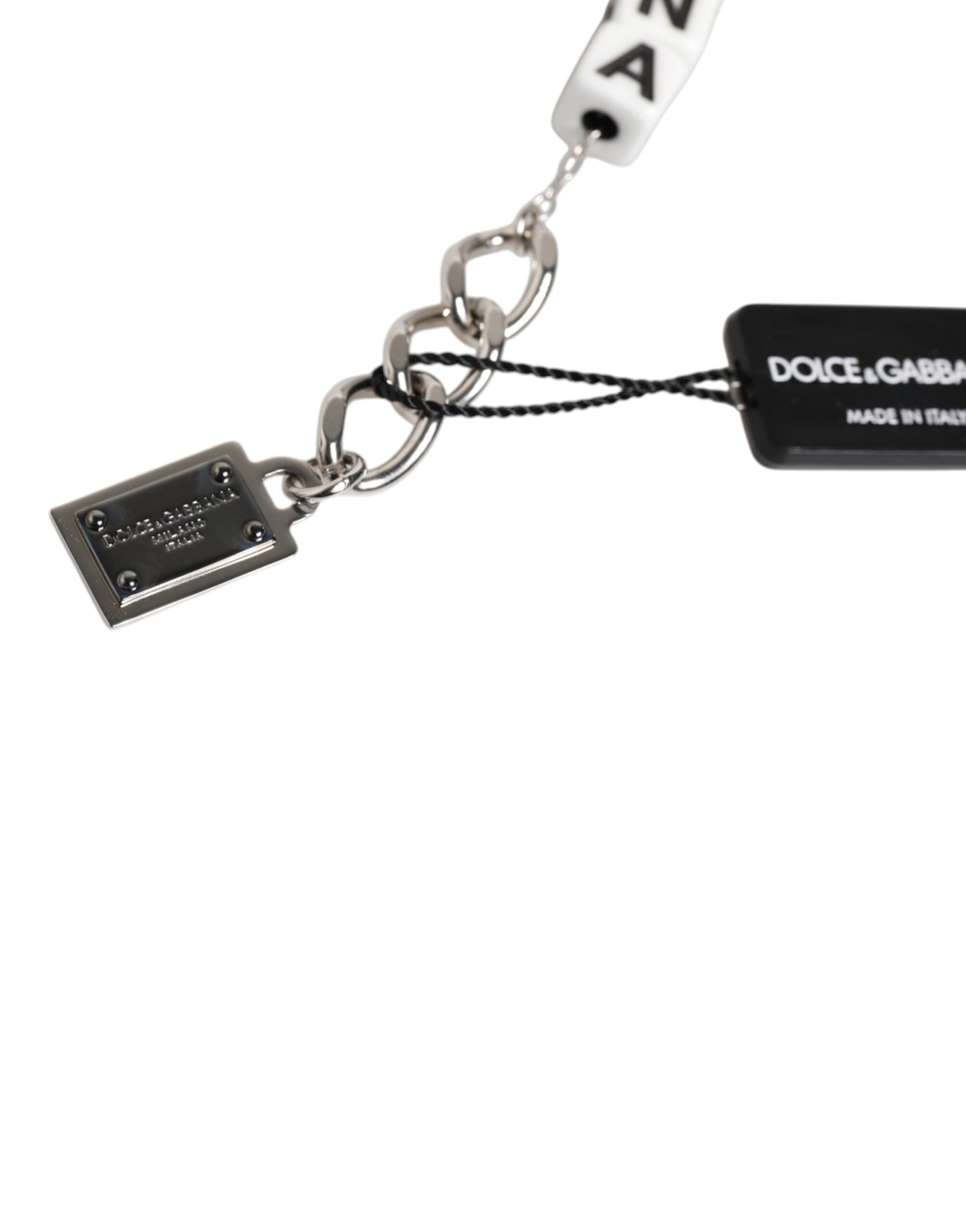 Dolce &amp; Gabbana – Charm-Armband mit Würfel-Logo und silberner Messingkette