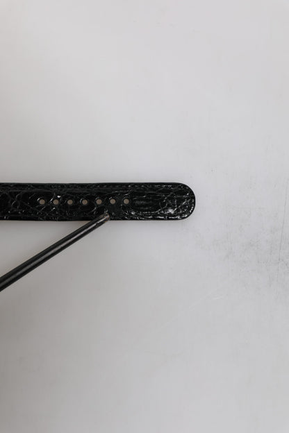 Dolce & Gabbana Black Exotic Leather Gold Tone Metal Buckle Armband