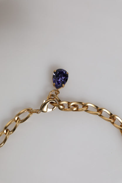 Dolce & Gabbana Gold Brass Floral Crystals Pearl Embellished Necklace