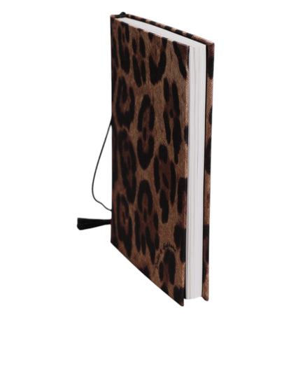 Dolce & Gabbana Brown Black Polyester Leopard Logo Print Small Notebook