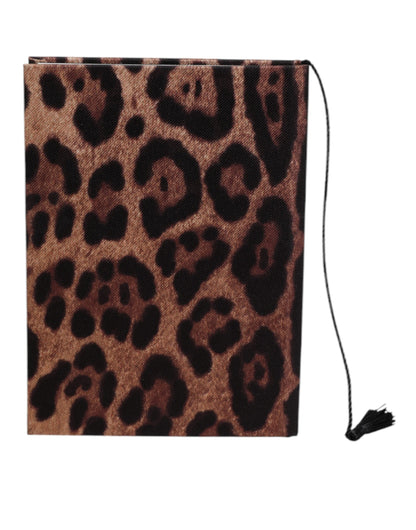 Dolce & Gabbana Brown Black Polyester Leopard Logo Print Small Notebook