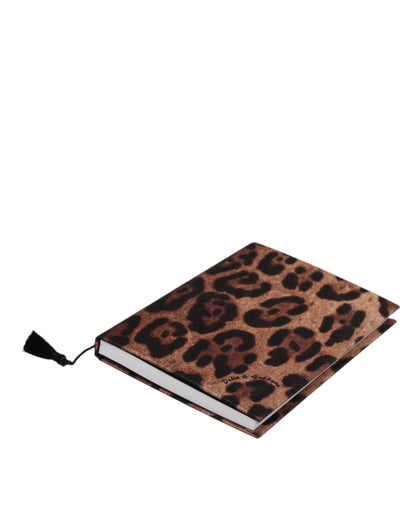 Dolce & Gabbana Brown Black Polyester Leopard Logo Print Small Notebook
