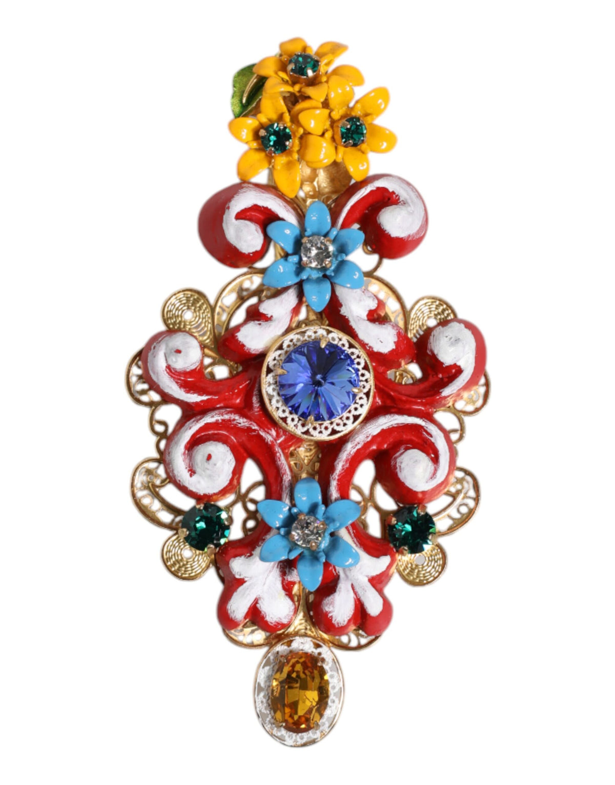 Dolce &amp; Gabbana Multicolor Spring CARRETTO Haarspange aus goldenem Messing mit Kristallen