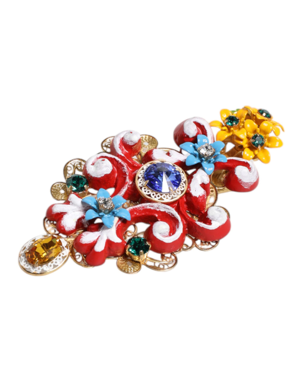 Dolce &amp; Gabbana Multicolor Spring CARRETTO Haarspange aus goldenem Messing mit Kristallen