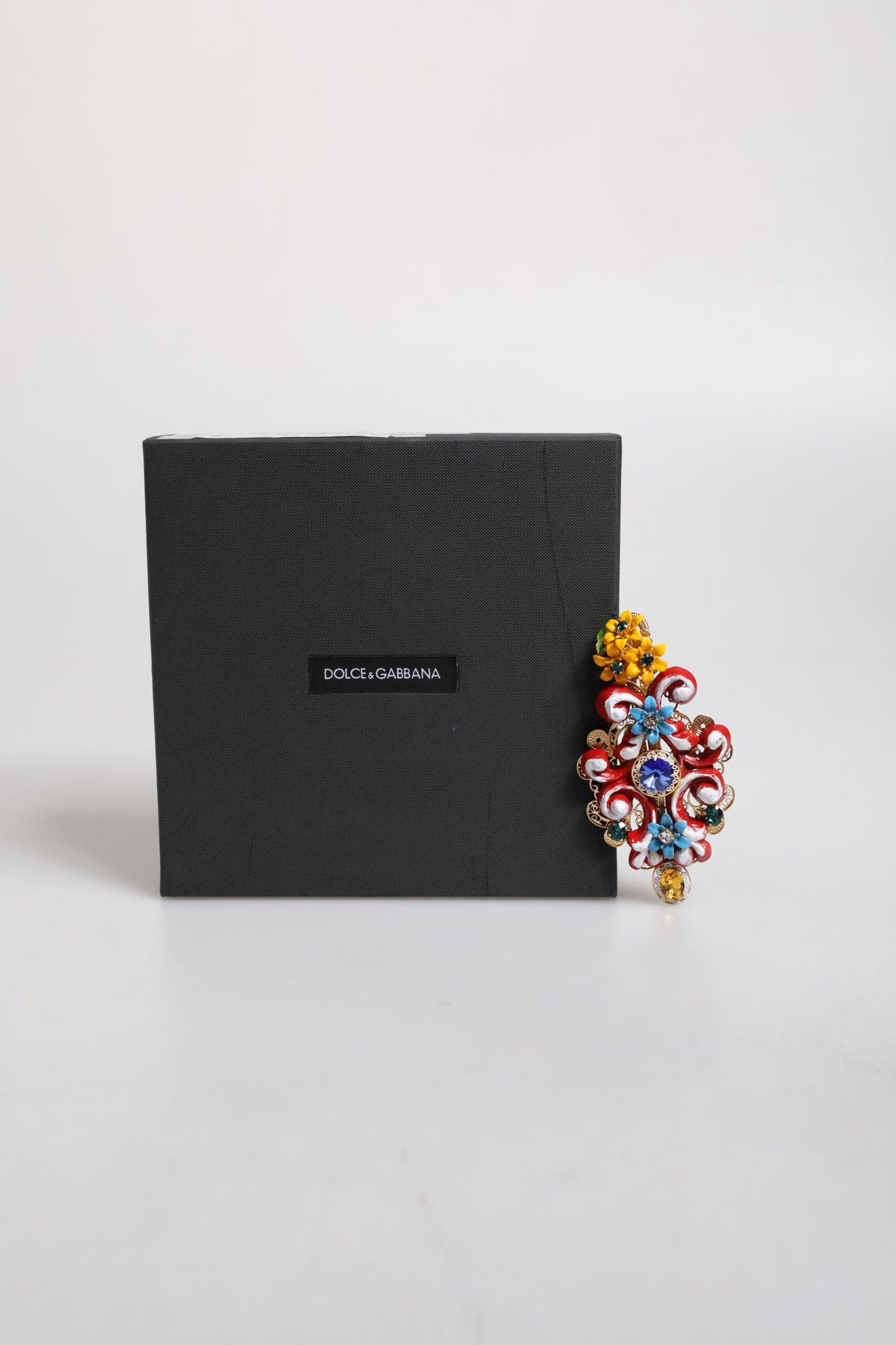 Dolce &amp; Gabbana Multicolor Spring CARRETTO Haarspange aus goldenem Messing mit Kristallen