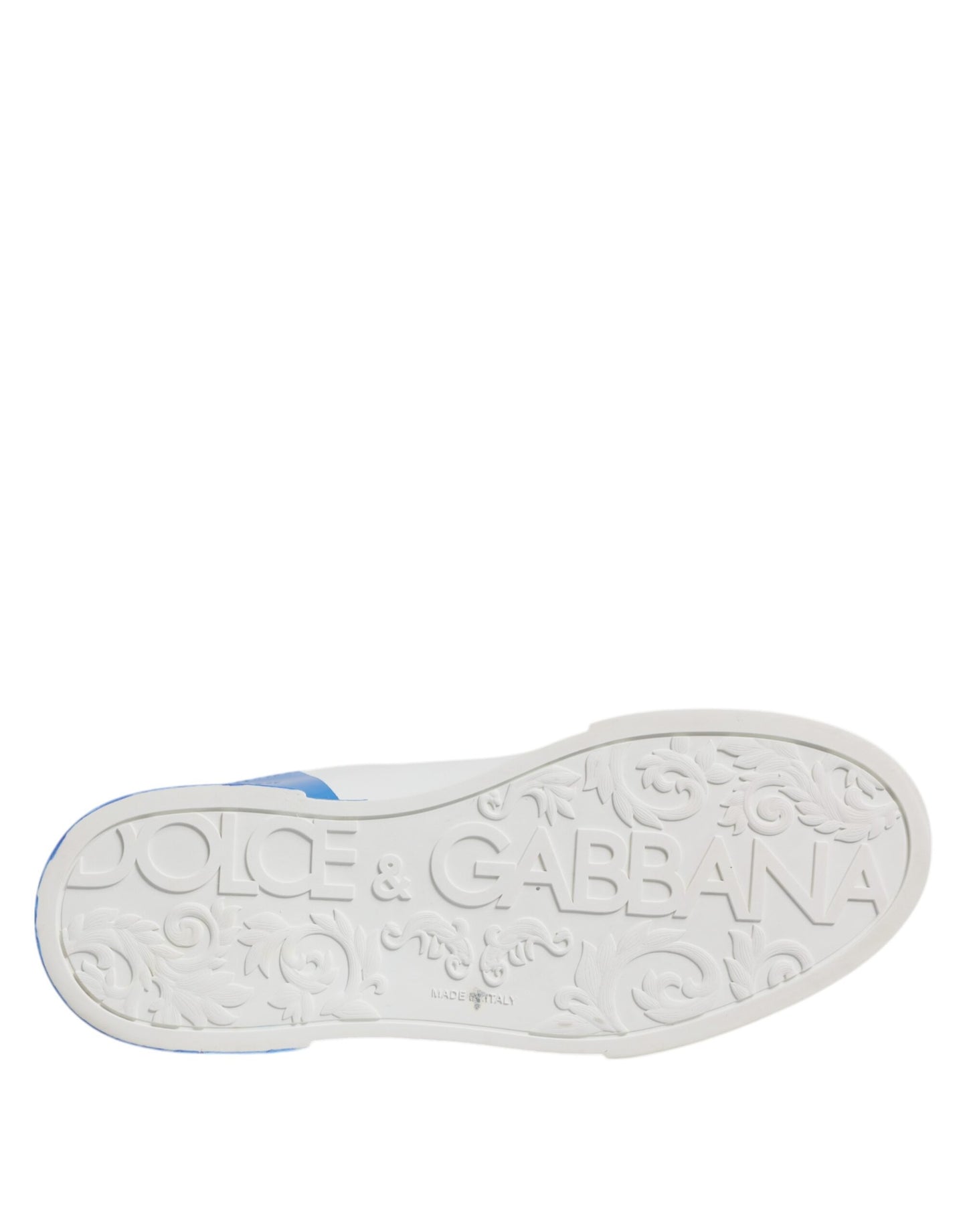Dolce & Gabbana White Blue Leather Logo Low Top Sneakers Shoes
