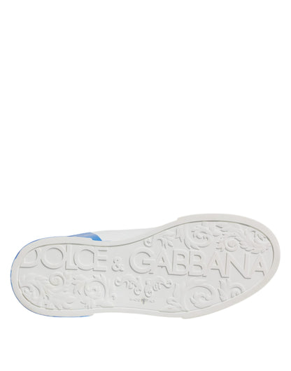 Dolce & Gabbana White Blue Leather Logo Low Top Sneakers Shoes