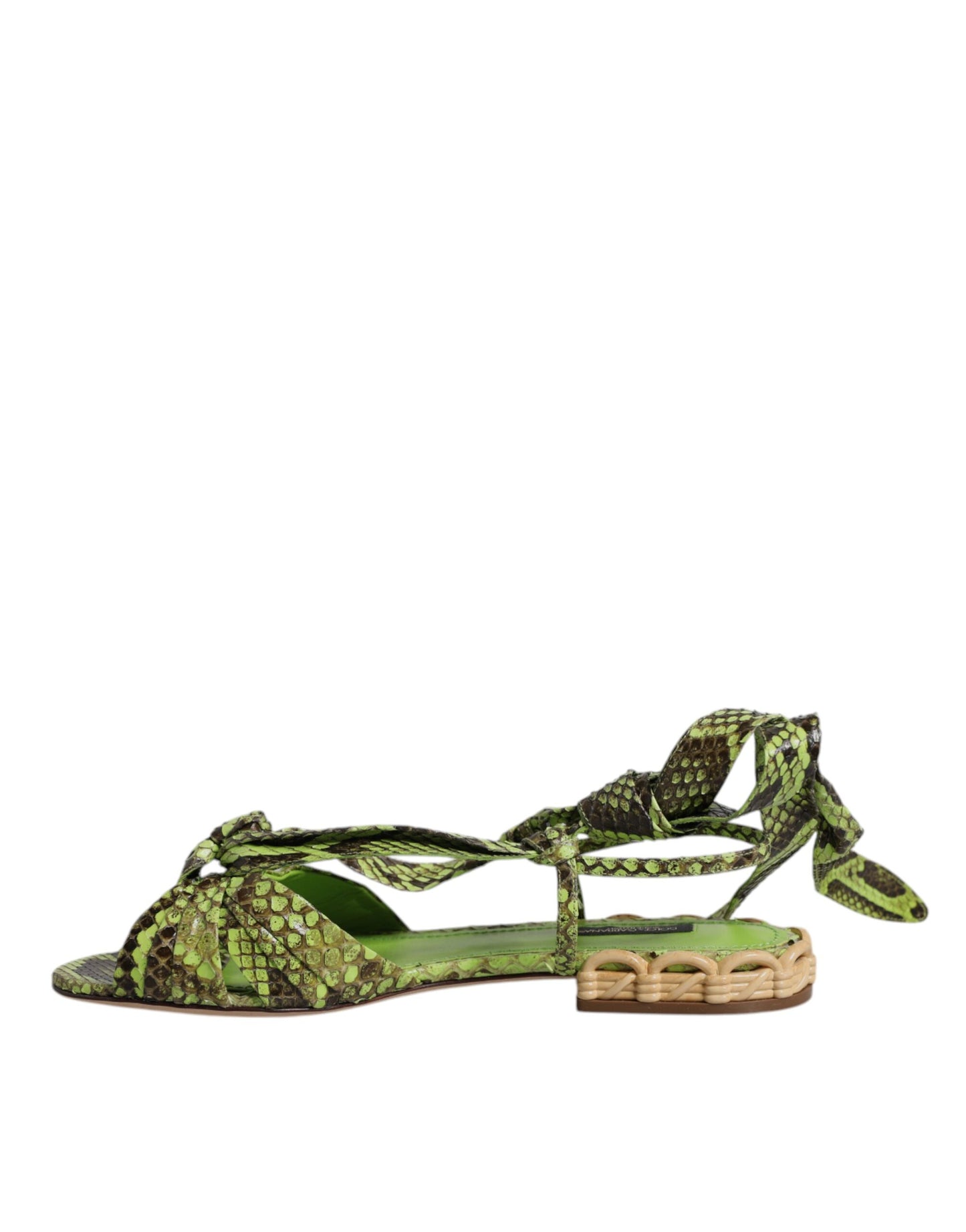 Dolce & Gabbana Green Animal Print Ankle Wrap Sandals Shoes
