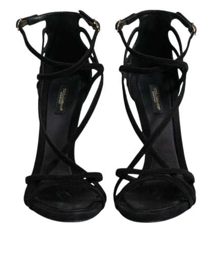 Dolce & Gabbana Black Leather Stiletto Heels Sandals Shoes