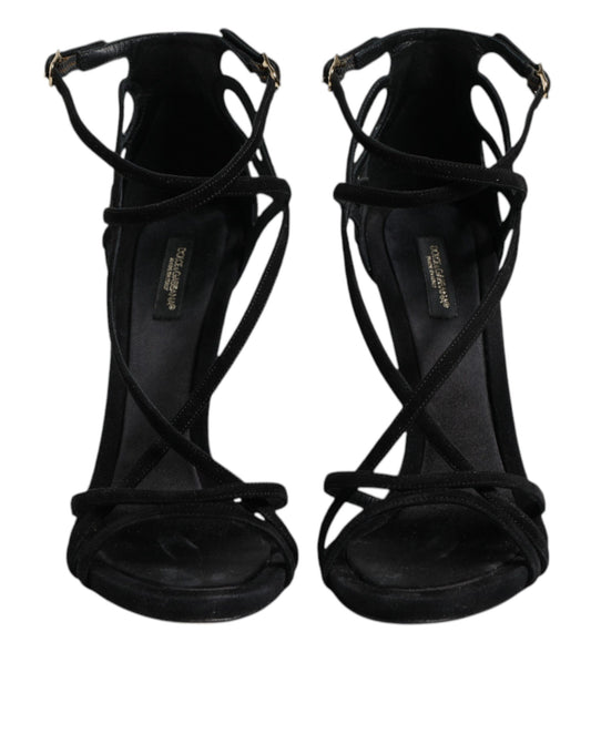 Dolce & Gabbana Black Leather Stiletto Heels Sandals Shoes