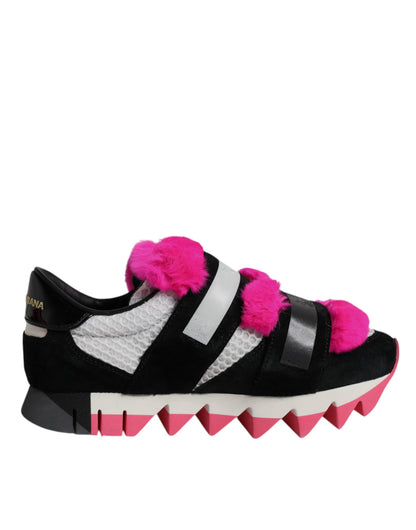 Dolce & Gabbana Black Pink Fur Embellished Sneakers Shoes
