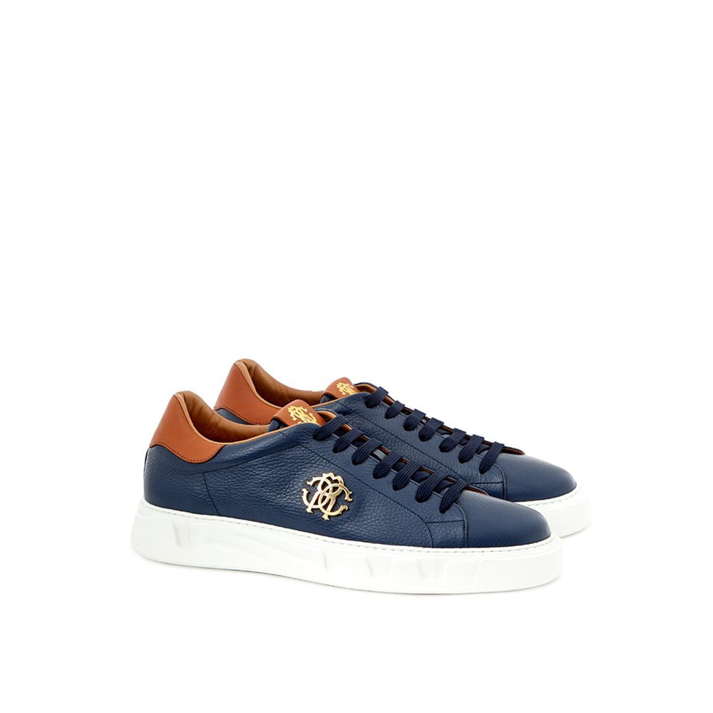 Roberto Cavalli Blaue Leder-Sneaker mit niedrigem Schaft
