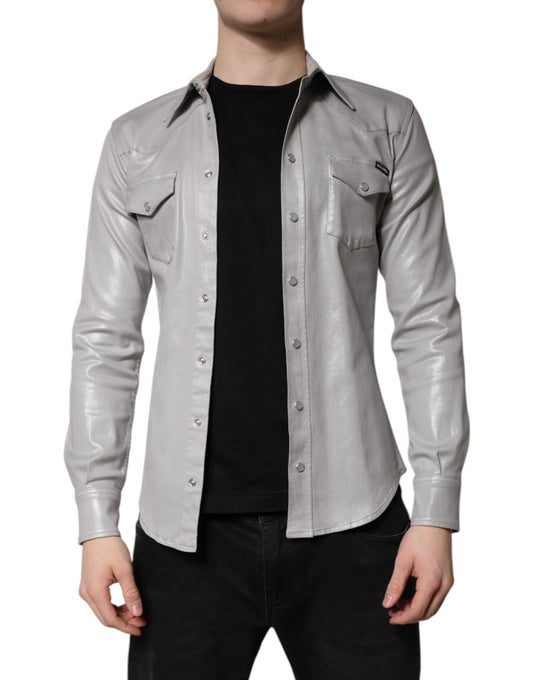 Dolce &amp; Gabbana – Button-Down-Hemd aus Baumwolle in Metallic-Grau
