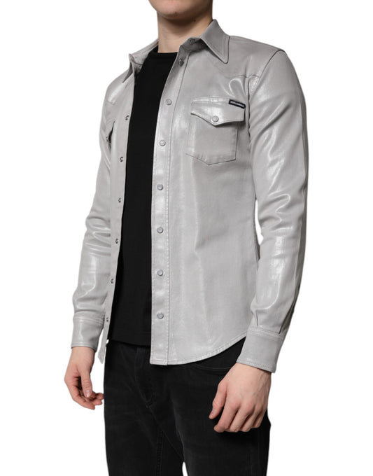 Dolce &amp; Gabbana – Button-Down-Hemd aus Baumwolle in Metallic-Grau