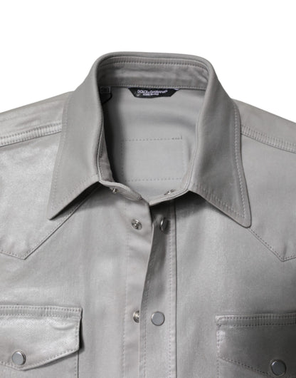 Dolce &amp; Gabbana – Button-Down-Hemd aus Baumwolle in Metallic-Grau