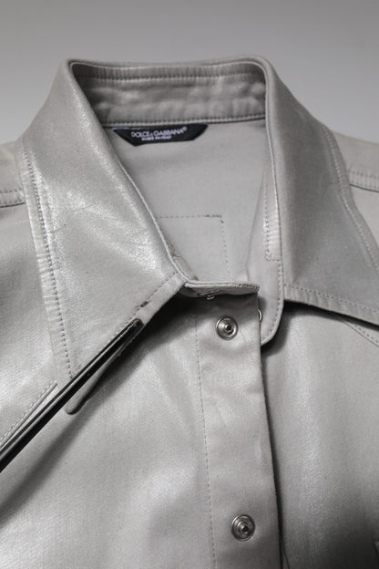 Dolce &amp; Gabbana – Button-Down-Hemd aus Baumwolle in Metallic-Grau