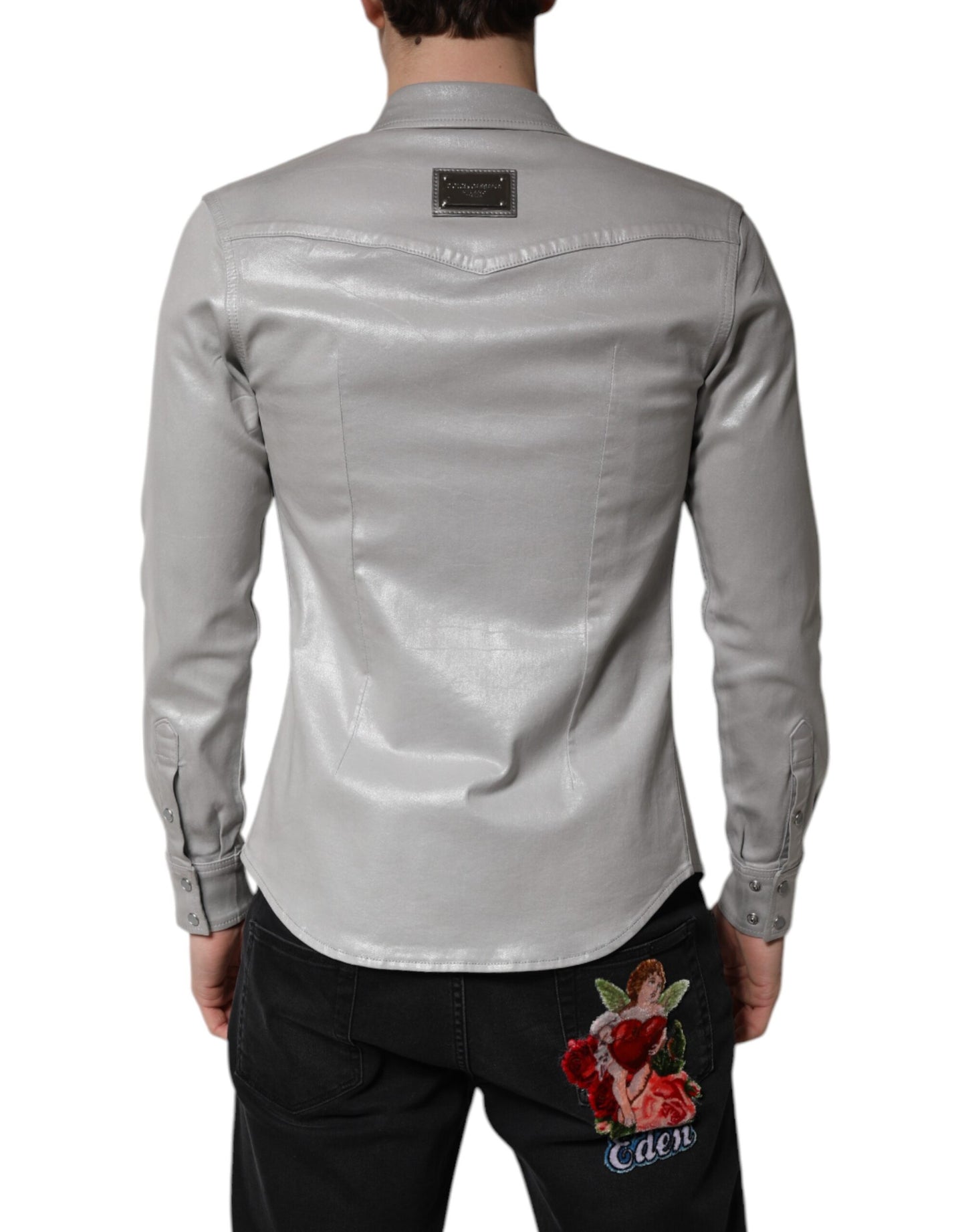 Dolce &amp; Gabbana – Button-Down-Hemd aus Baumwolle in Metallic-Grau