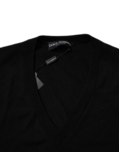 Dolce &amp; Gabbana – Schwarzer Camouflage-Pullover mit V-Ausschnitt