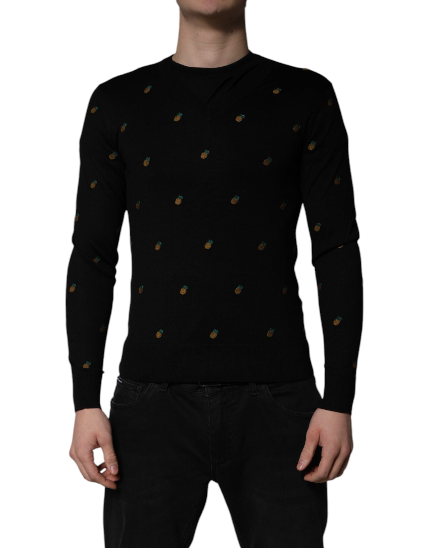 Dolce &amp; Gabbana – Schwarzer Pullover mit Rundhalsausschnitt und Ananas-Print