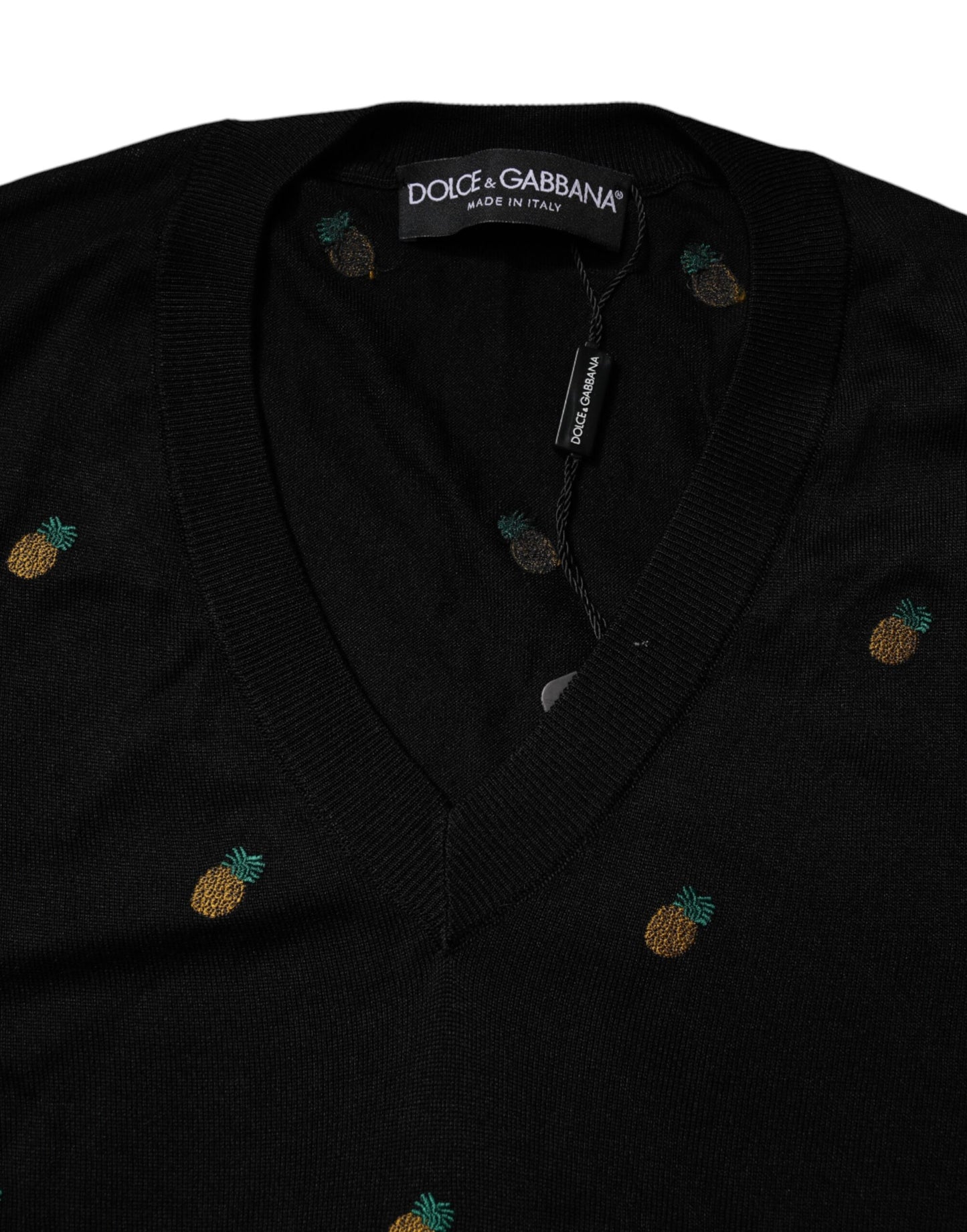 Dolce &amp; Gabbana – Schwarzer Pullover mit Rundhalsausschnitt und Ananas-Print