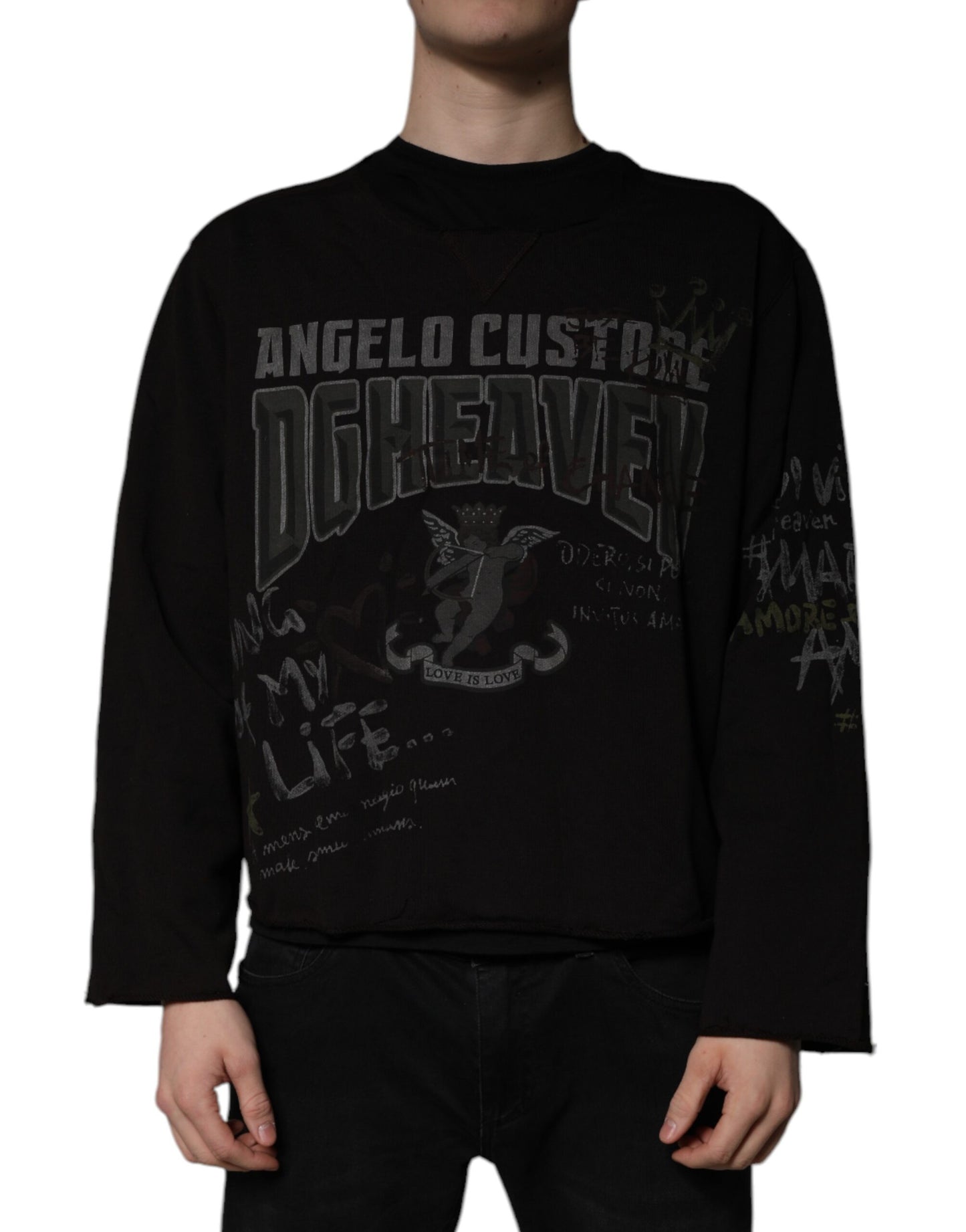Dolce &amp; Gabbana – Schwarzer Pullover mit Rundhalsausschnitt „DG Heaven“