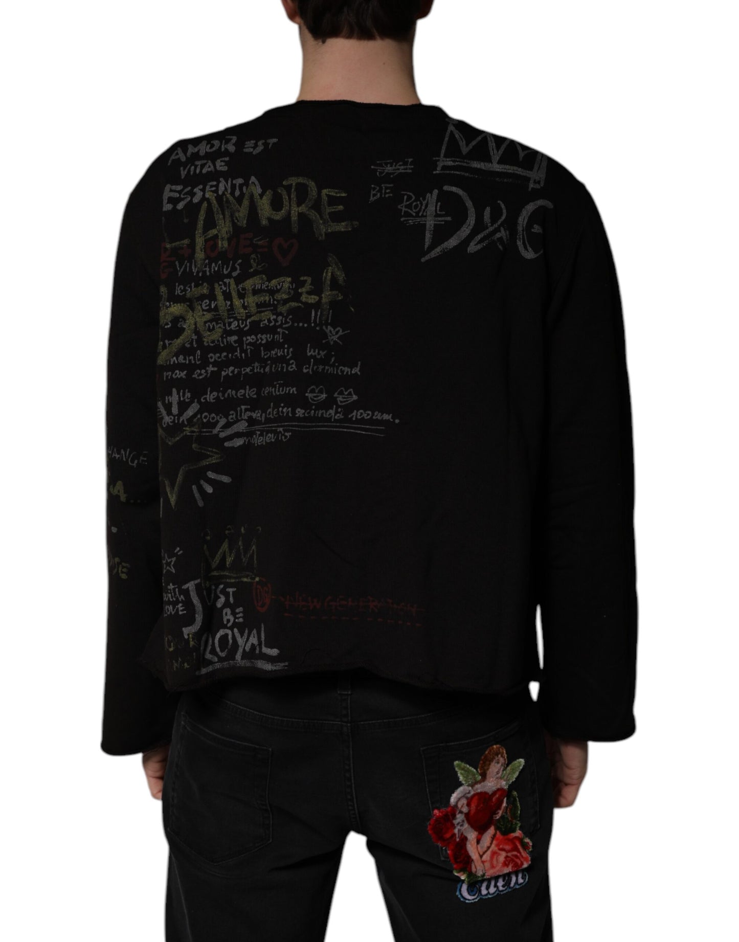 Dolce &amp; Gabbana – Schwarzer Pullover mit Rundhalsausschnitt „DG Heaven“