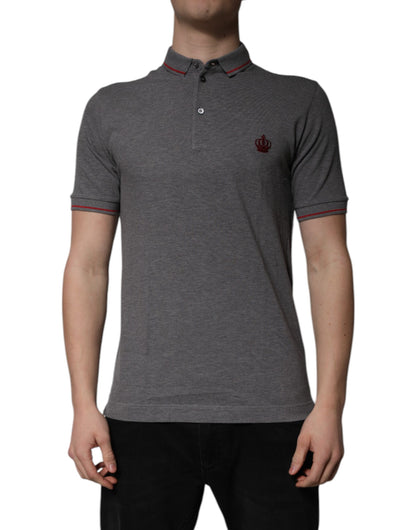 Dolce &amp; Gabbana – Poloshirt aus grauer Baumwolle mit Kronenkragen