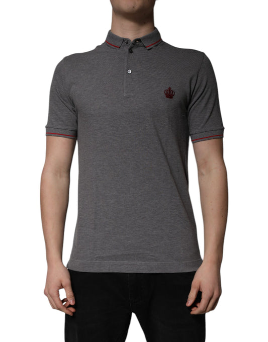 Dolce &amp; Gabbana – Poloshirt aus grauer Baumwolle mit Kronenkragen