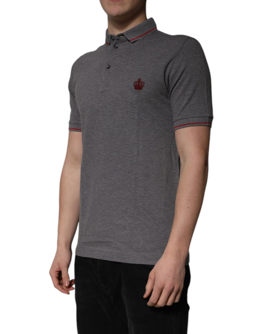 Dolce &amp; Gabbana – Poloshirt aus grauer Baumwolle mit Kronenkragen