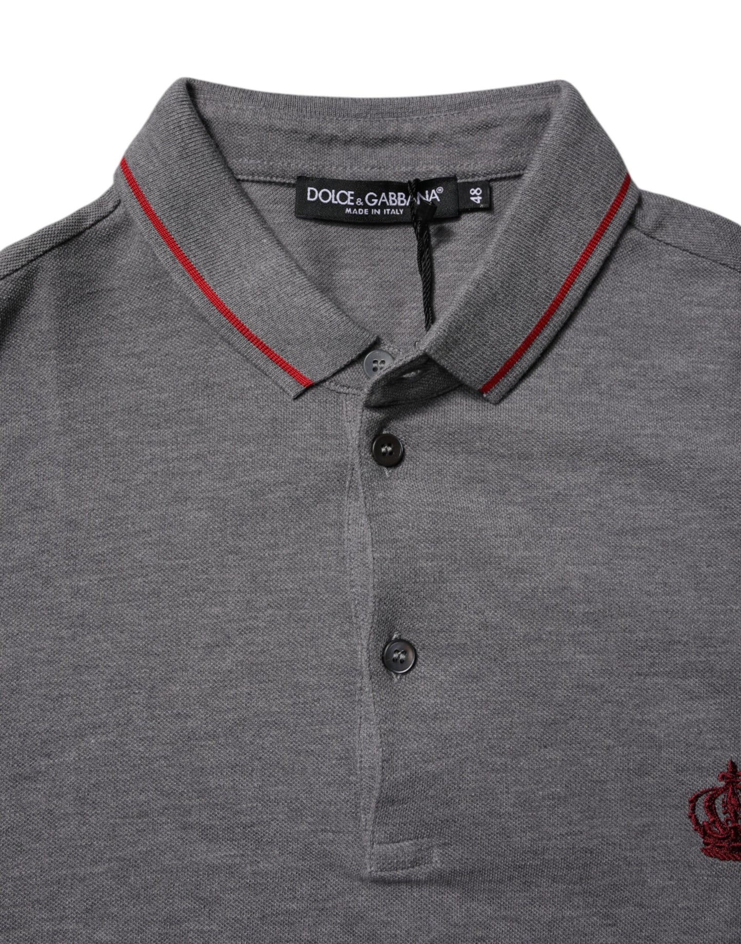 Dolce &amp; Gabbana – Poloshirt aus grauer Baumwolle mit Kronenkragen