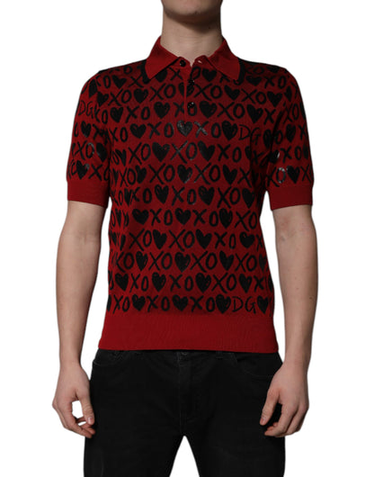 Dolce &amp; Gabbana – Rotes XOXO-Poloshirt aus Baumwolle mit Kragen