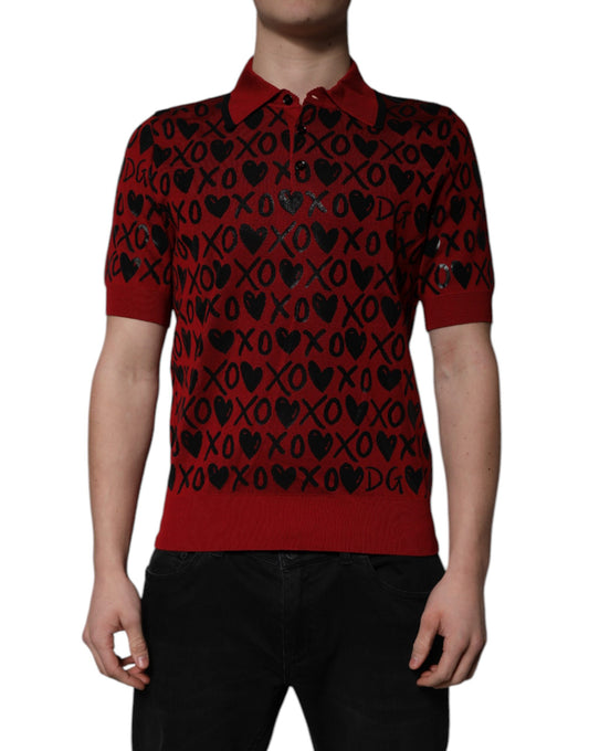 Dolce &amp; Gabbana – Rotes XOXO-Poloshirt aus Baumwolle mit Kragen