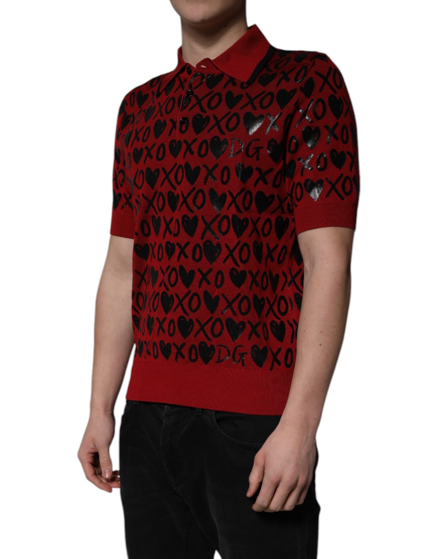 Dolce &amp; Gabbana – Rotes XOXO-Poloshirt aus Baumwolle mit Kragen