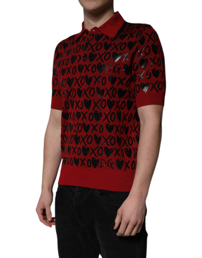 Dolce &amp; Gabbana – Rotes XOXO-Poloshirt aus Baumwolle mit Kragen