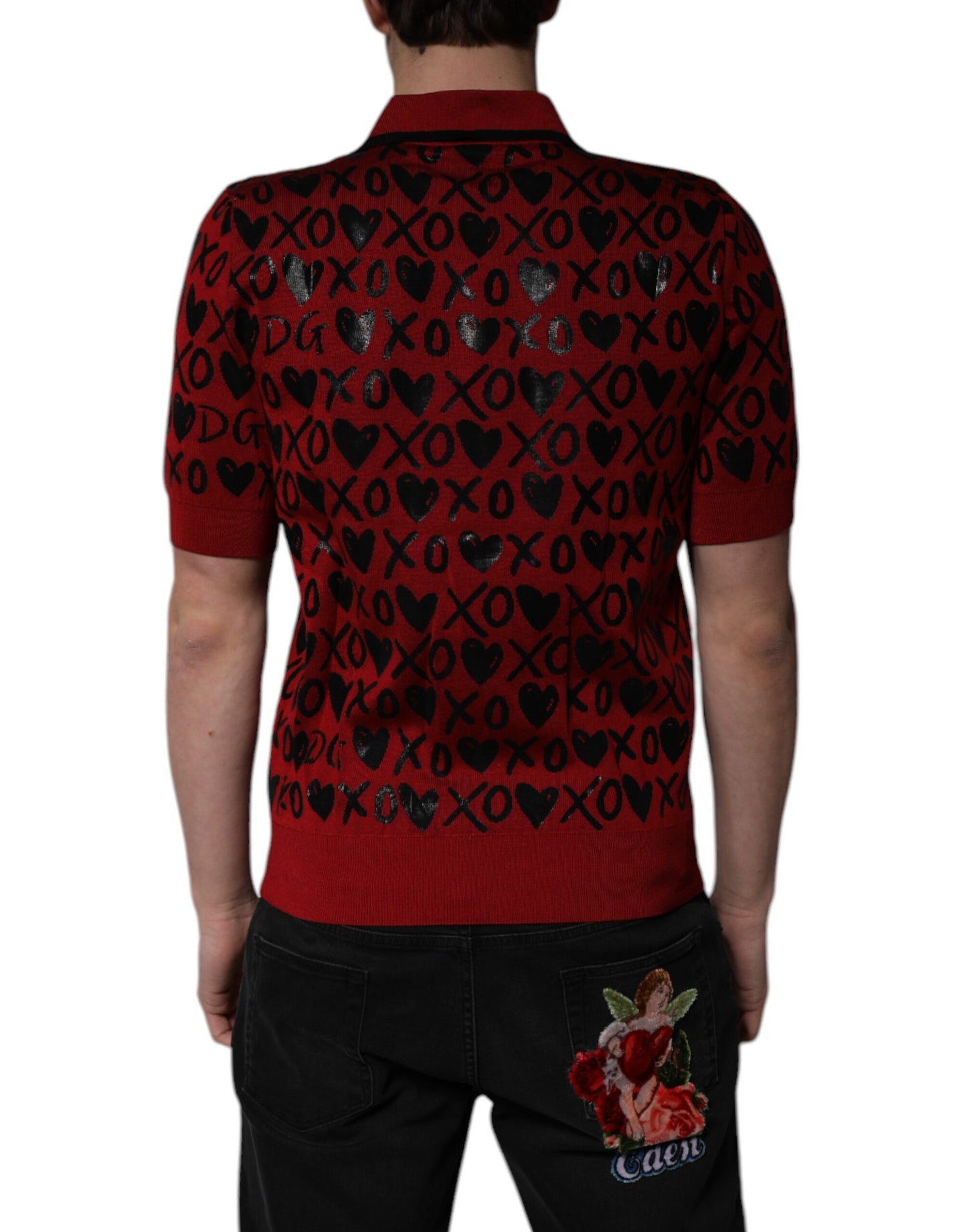 Dolce &amp; Gabbana – Rotes XOXO-Poloshirt aus Baumwolle mit Kragen